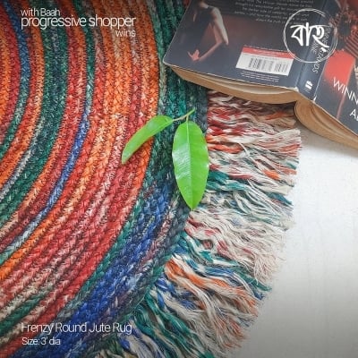 Picture of Frenzy Round Jute Rug 3′ from Baah, for your living room, bedroom, office space-Multicolor