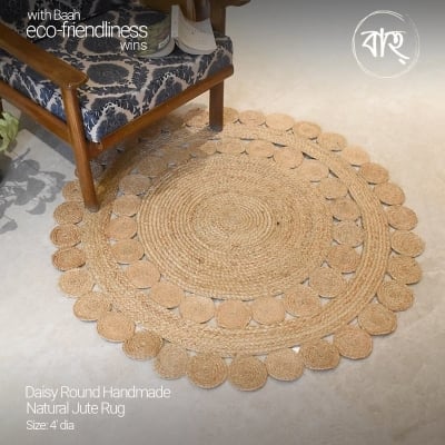 Picture of Daisy Round Handmade Natural Jute Rug 4′ from Baah, for your living room, bedroom, office space-Multicolor