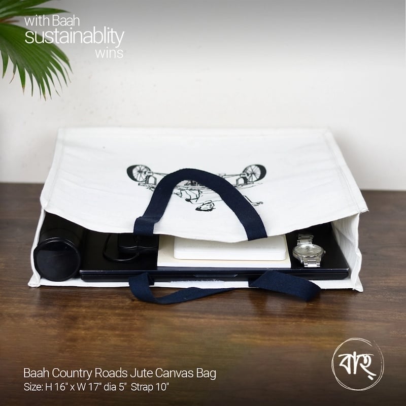 Picture of Baah Country Roads Jute Canvas Bag-White