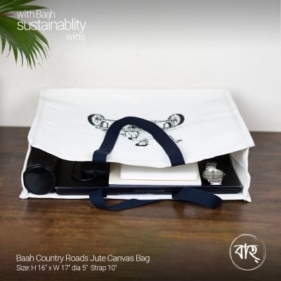 Picture of Baah Country Roads Jute Canvas Bag-White