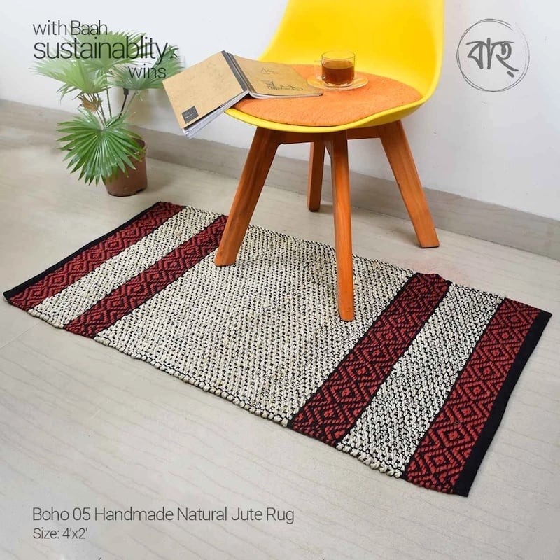 Picture of Boho 05 Handmade Natural Jute Rug 4’x2′-Multicolor