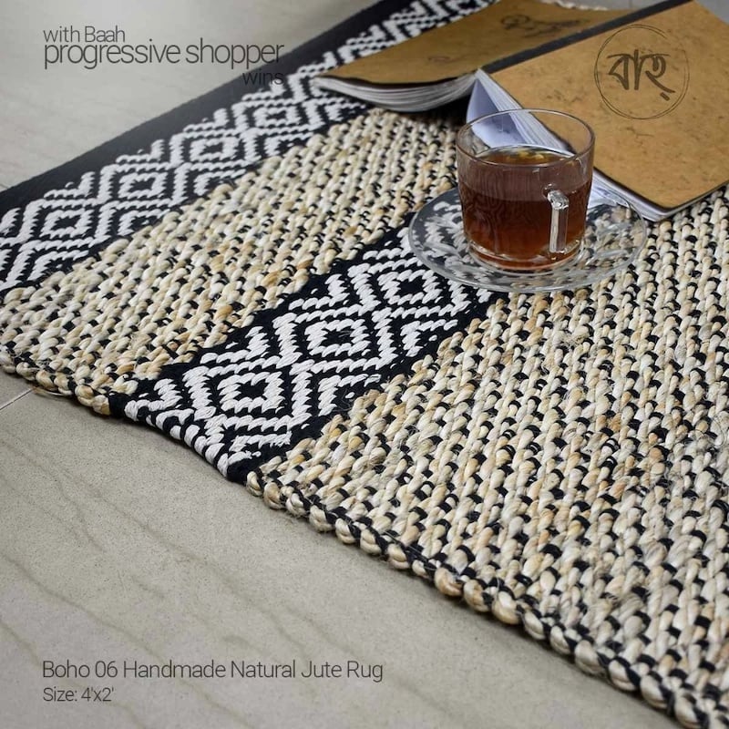 Picture of Boho 06 Handmade Natural Jute Rug 4’x2′-Multicolor
