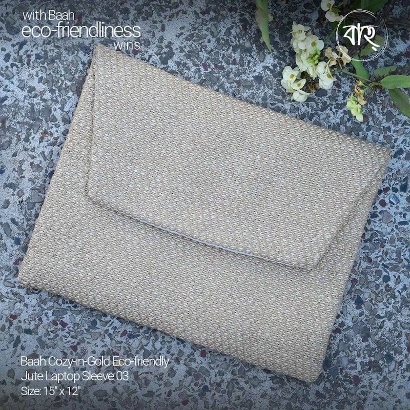 Picture of Baah Cozy-in-Gold Eco-friendly Jute Laptop Sleeve 03-15x12 Inches