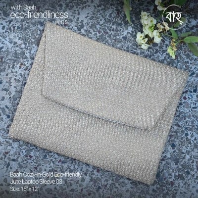Picture of Baah Cozy-in-Gold Eco-friendly Jute Laptop Sleeve 03-15x12 Inches