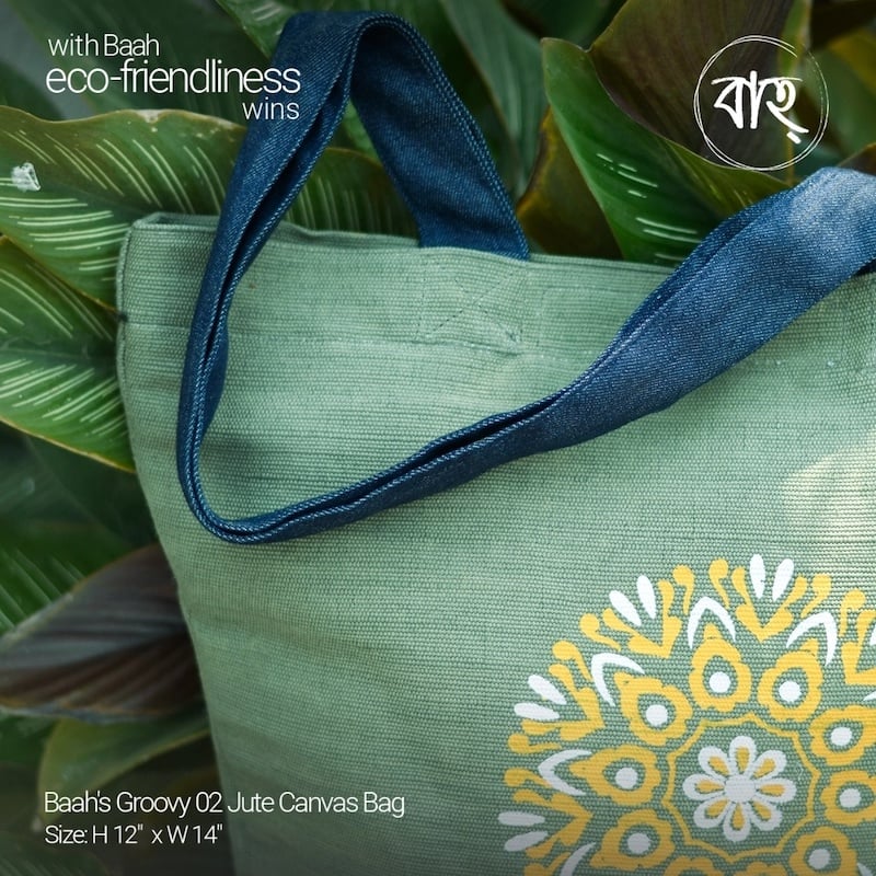 Picture of Baah's Groovy 02 Jute Canvas Bag-Green