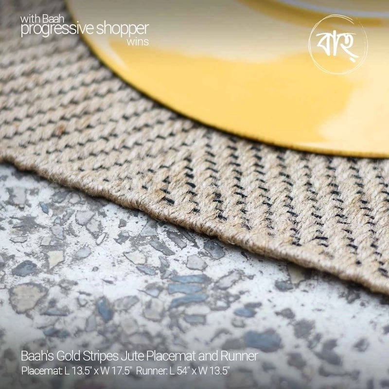 Picture of Baah's Gold Stripes Jute Placemat and Runner-Beige