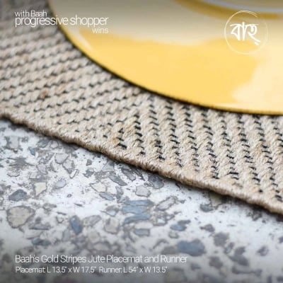Picture of Baah's Gold Stripes Jute Placemat and Runner-Beige