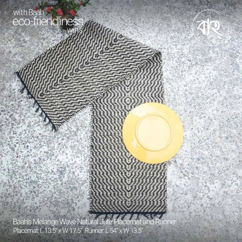 Picture of Baah's Melange Wave Natural Jute Placemat and Runner-Black