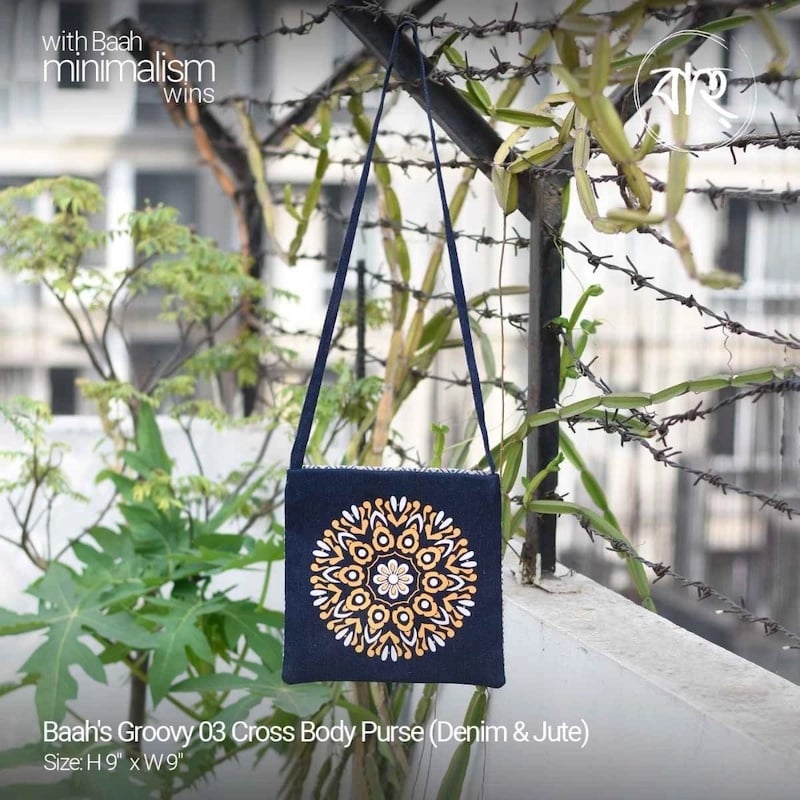 Picture of Baah's Groovy 03 Cross Body Purse (Denim & Jute)-Blue