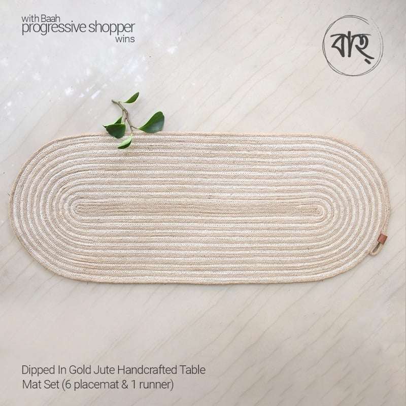 Picture of Dipped In Gold Jute Handcrafted Table Mat Set (6 Placemat & 1 Runner)