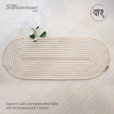 Picture of Dipped In Gold Jute Handcrafted Table Mat Set (6 Placemat & 1 Runner)