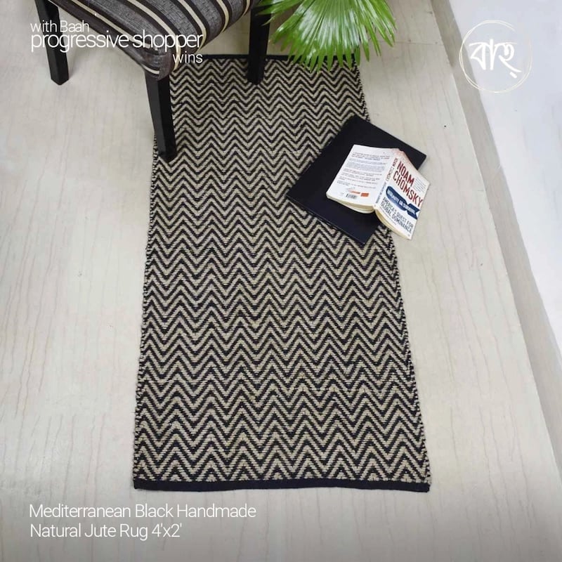 Picture of Mediterranean Black Handmade Natural Jute Rug 4'x2'-Black