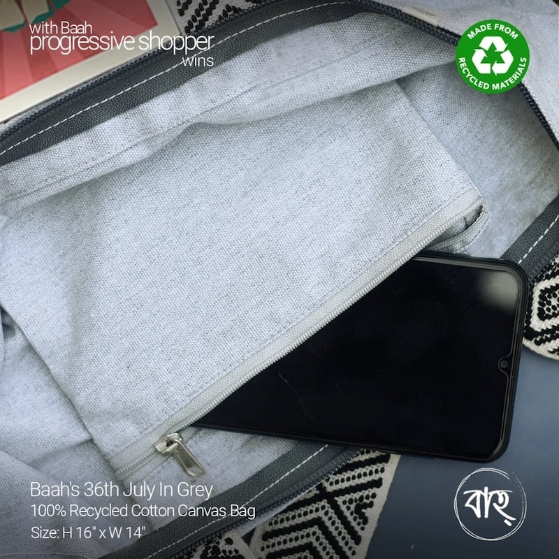 Picture of Baah's 36th July In Grey 100% Recycled Cotton Canvas Bag-Grey