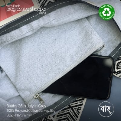 Picture of Baah's 36th July In Grey 100% Recycled Cotton Canvas Bag-Grey