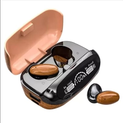 Picture of M35 Tws Wood Grain Bluetooth Earphone Led Display 9D Stereo Sound Music Headphone Wireless Earbuds Touch Control Sport Earphone With Mic - Bluetooth Headphone Black