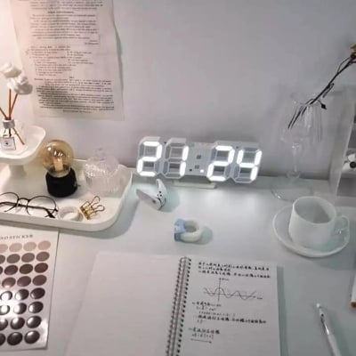 Picture of 3D LED Digital Clock Electronic Table Clock Alarm Clock Wall Glowing Hanging Clocks White