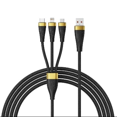 Picture of ASOMETECH 3 in 1 USB Charge Cable 6A 100W for Huawei/Honor Portable Micro USB TypeC.. Black