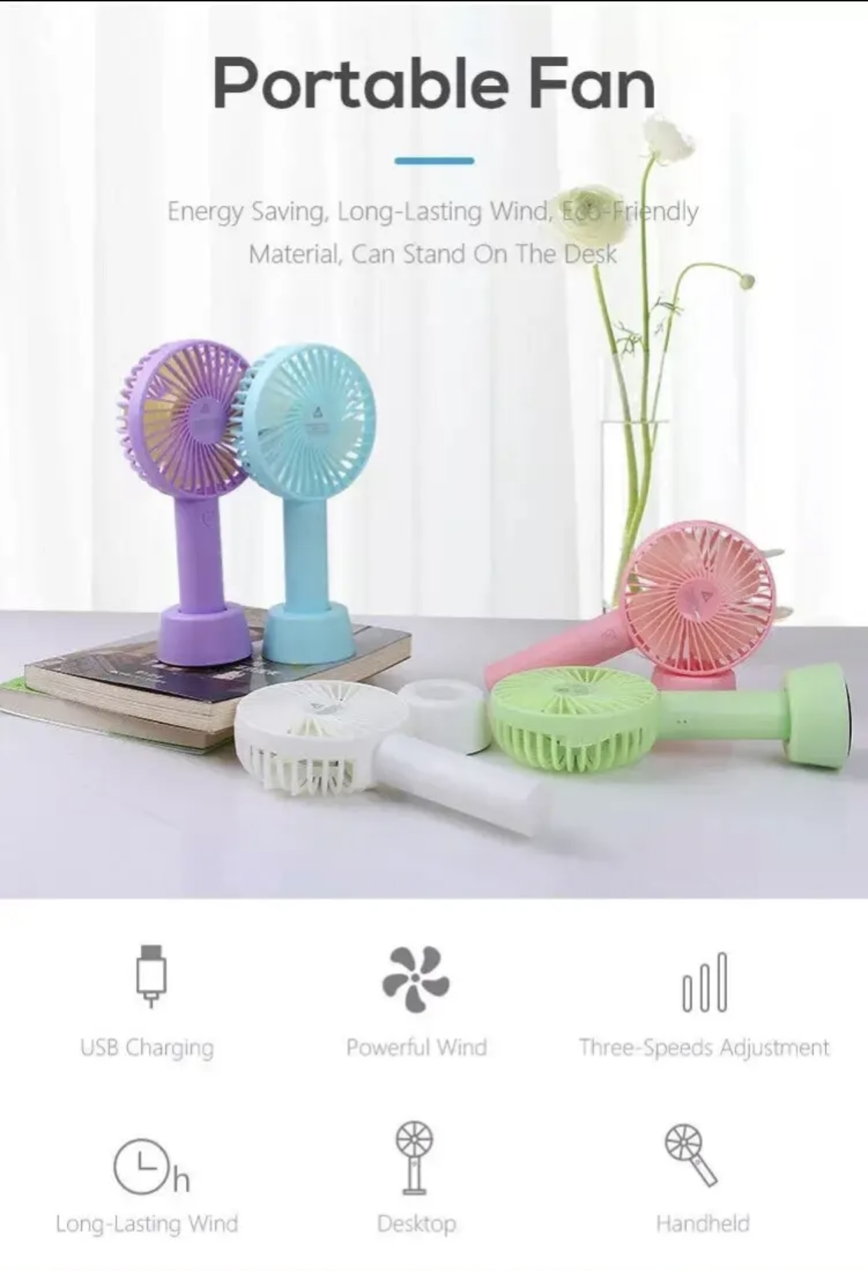 Picture of Very Stylish Mini USB Lithium Battery Rechargeable Hand Fan Multicolor