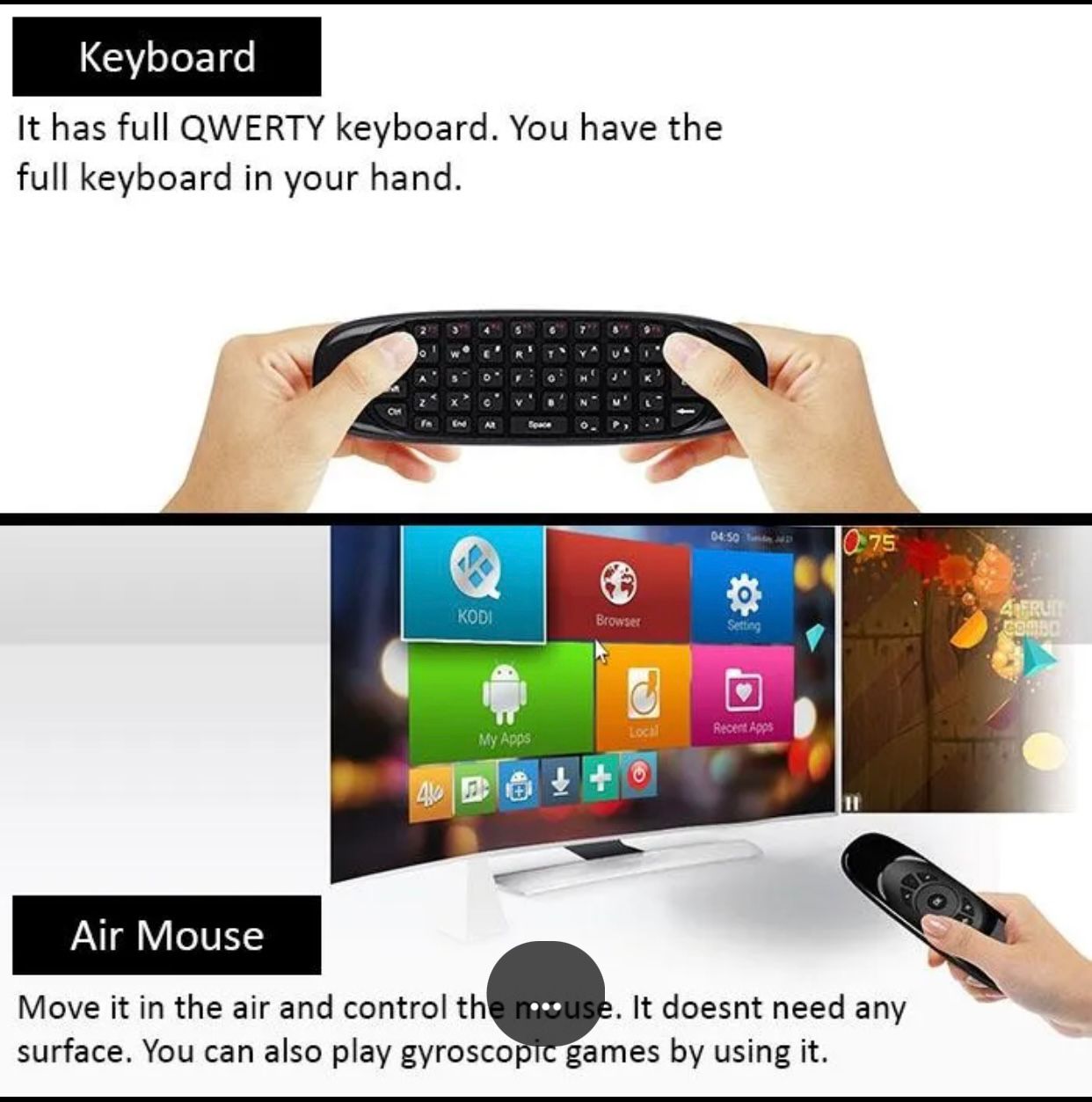Picture of Air Mouse With Keyboard C120 Wireless Gyroscopic Fly Air Mouse C120 Air Mouse Remote For Android TV Box - Wireless Mouse Keyboard Combo(Oreginal) Black