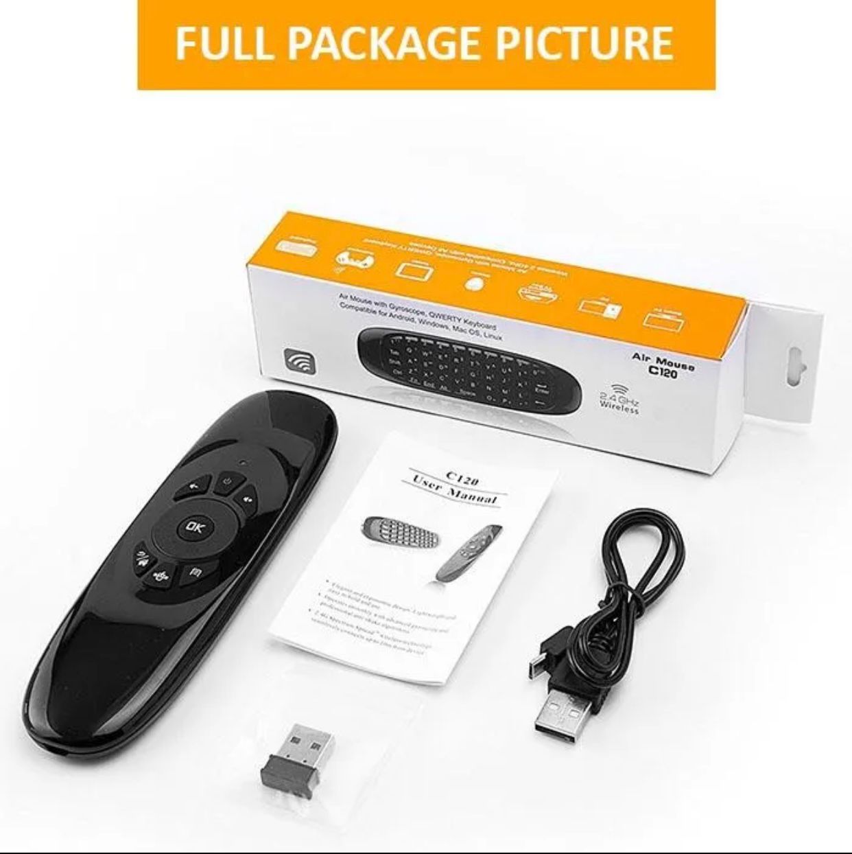 Picture of Air Mouse With Keyboard C120 Wireless Gyroscopic Fly Air Mouse C120 Air Mouse Remote For Android TV Box - Wireless Mouse Keyboard Combo(Oreginal) Black