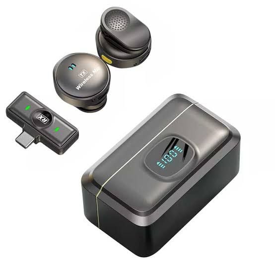 Picture of Sx21 Magnetic Wireless Lavalier Microphone Lapel v Collar Wireless Mic Magnetic Button Shape ANC  (typ c and iphon) Black