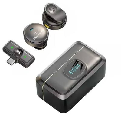 Picture of Sx21 Magnetic Wireless Lavalier Microphone Lapel v Collar Wireless Mic Magnetic Button Shape ANC  (typ c and iphon) Black