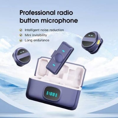 Picture of Sx21 Magnetic Wireless Lavalier Microphone Lapel v Collar Wireless Mic Magnetic Button Shape ANC  (typ c and iphon) Black