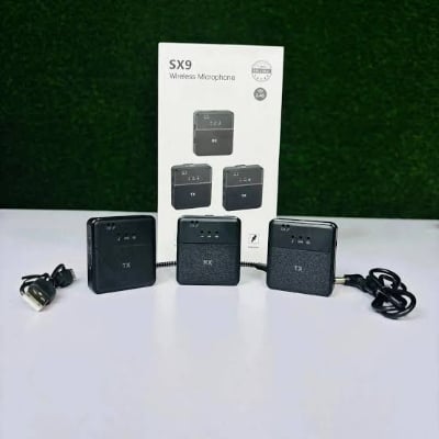 Picture of wireless microphone for PC / iPhone & USB C / camera (2 microphones 1 receiver) ultra-long life 360 ° intelligent noise reduction HD radio double vlog / live / video recording Black