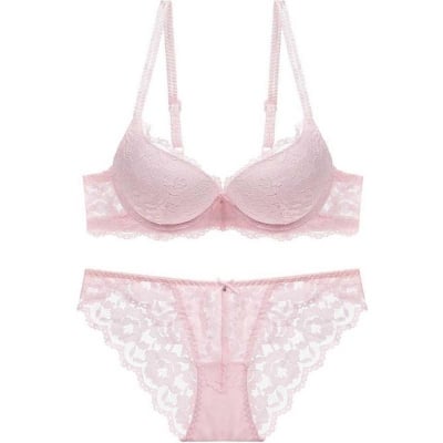 Picture of Comfortable Foam Net Bra and Panty Lingerie Set for Women - Light Purple