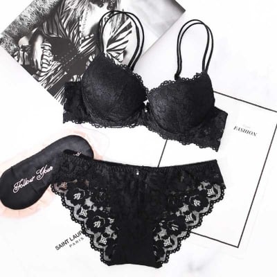 Picture of Comfortable foam net Bra and Panty Lingeria Set For Women - Black