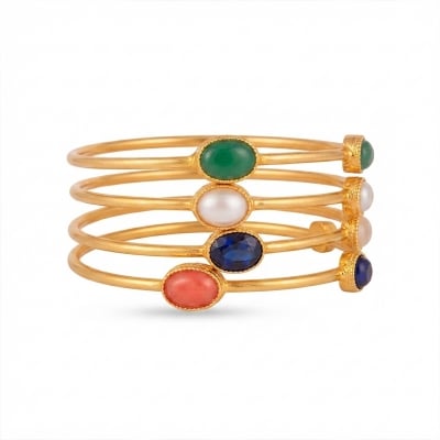 Picture of Gold plated rubi panna stone Churi/Bangles For Woman -4pc - Gold