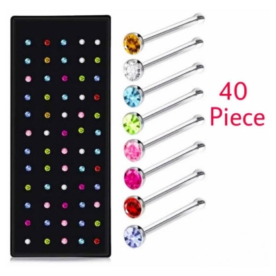 Picture of Stone Nose Pin For Women 40 Piece (box) multicolour nose pin - Multicolor