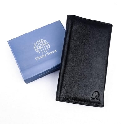 Picture of Long Bifold Checkbook Wallet Soft Leather Black Western Men's Wallet RFID Blocking Holiday Gifts For Men - Black