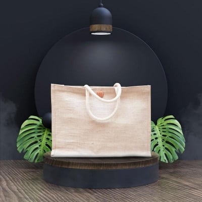 Picture of Double Layer Jute Fiber Burlap Tote Bags Large Beach Bags For Women Tote Handbag Handmade Weaving Shoulder Bag With Reusable Grocery Shopping Bag Straw Bag - Tote Bag - Brown