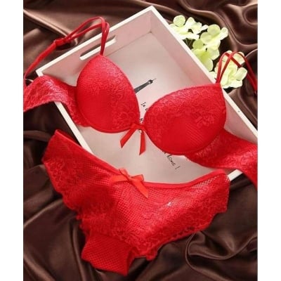 Picture of Comfortable foam net Bra and Panty Lingeria Set For Women - Red