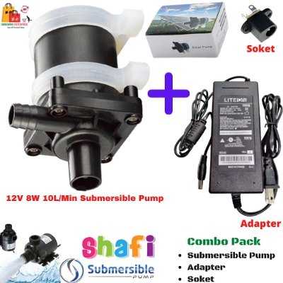 Picture of 12V 8W Submersible Solar Pump 10Lit/Min With Adapter & soket/ Water proof Mini Submersible 12 Volt 8 Watt DC Pump use Solar Water Pump System / DC Submersible Mini Water Pump/-Black
