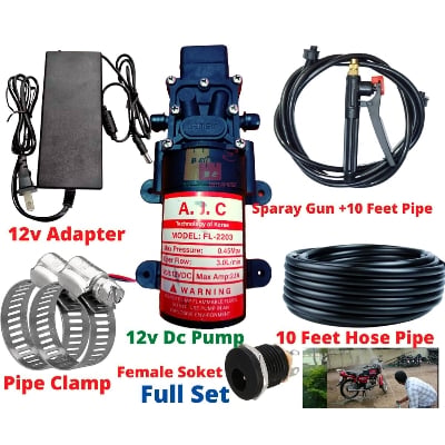 Picture of Full Set Bike Wash 12v Dc Pump || ||12v water pump high pressure || 12 Volt Water Pump High Pressure Water Pump For Bike Wash-Black