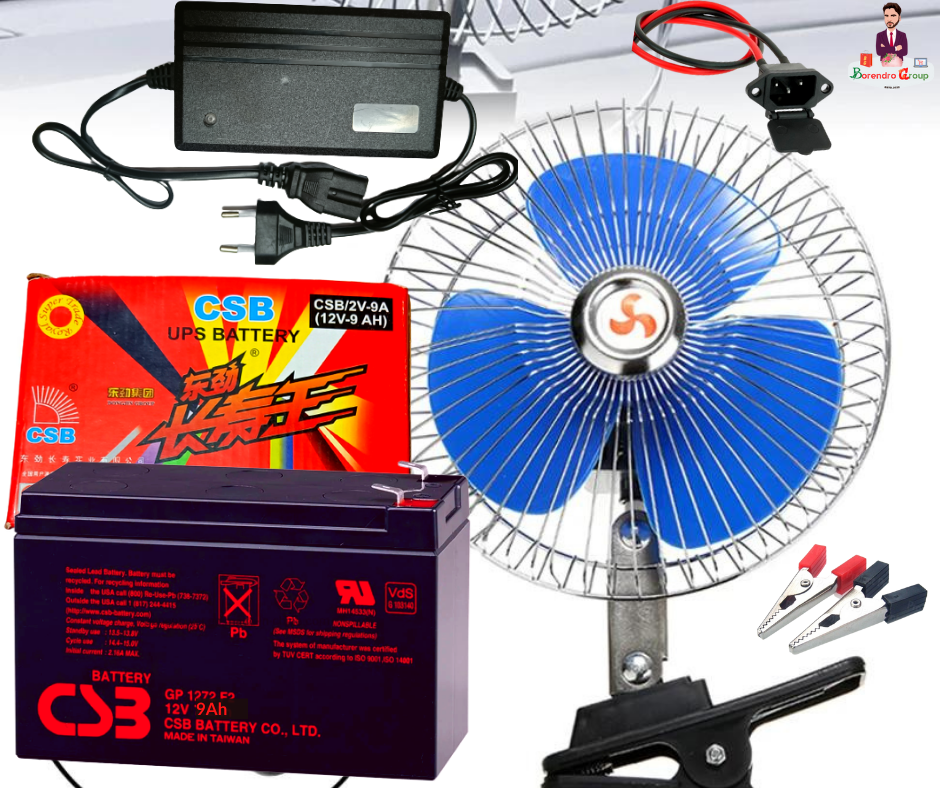 Picture of 12V 9AH Battery With Dc 8" Fan With Battery Charger / CSB 12V 9Ah Battery + Arix DC Car Fan 8" + 12V Battery Charger + Connector = Combo Package-Multicolor