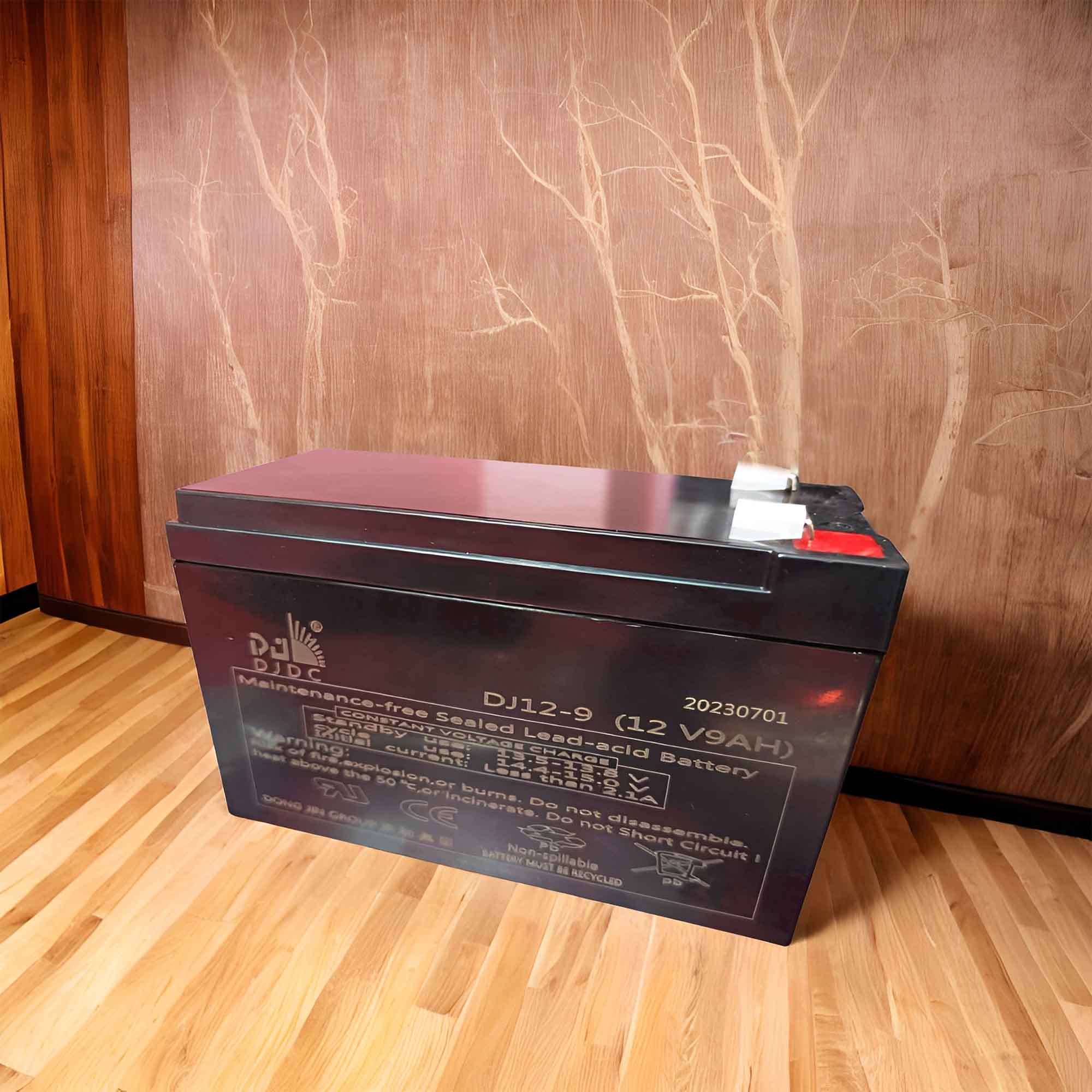 Picture of Upgrade Your Equipment with DJDC 12V 9Ah Sealed Lead Acid Battery: Perfect for UPS Sprayer Machines DC Fans - Battery Power-Black