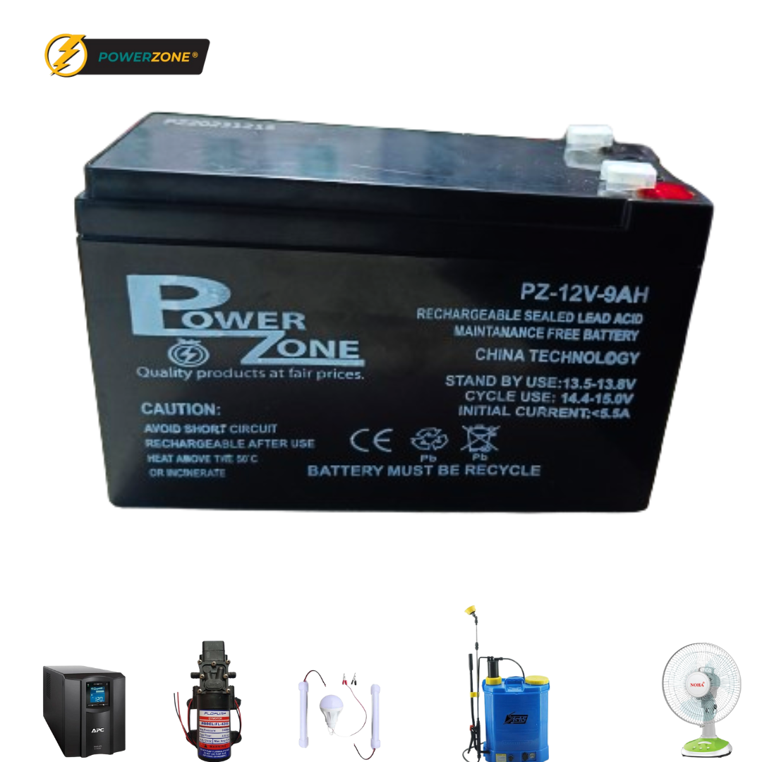 Picture of Power Zone 12 Volt 9Ah Battery For Ups, Spray Machine, Dc Fan, Dc Light, Dc Motor Etc-Black