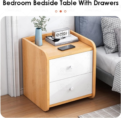 Picture of RK MDF Exclusive Bed Side Table With Drawers Beech White Finish
