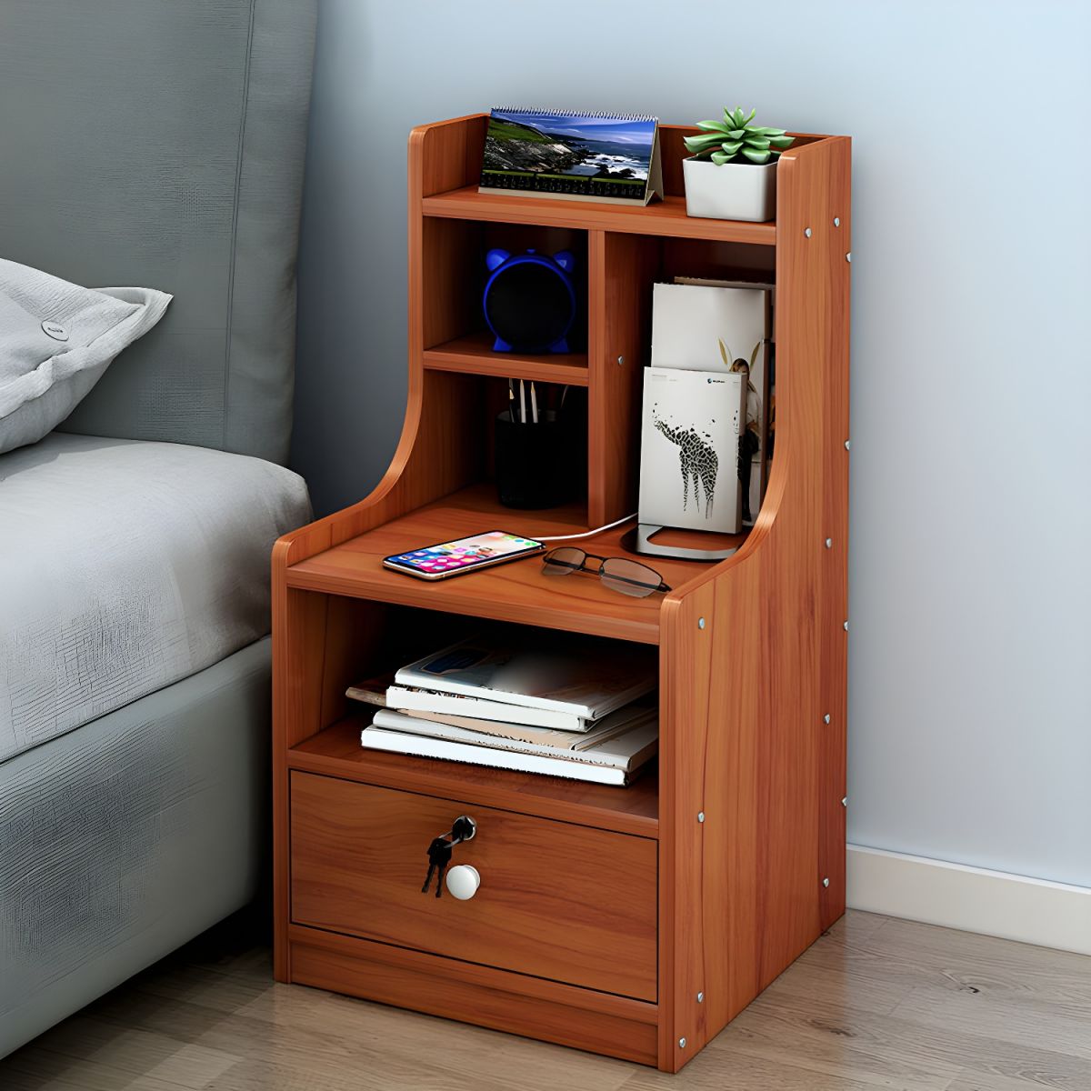 Picture of RK MDF M03 Exclusive Bed Side Table With Drawers Shanteak Finish