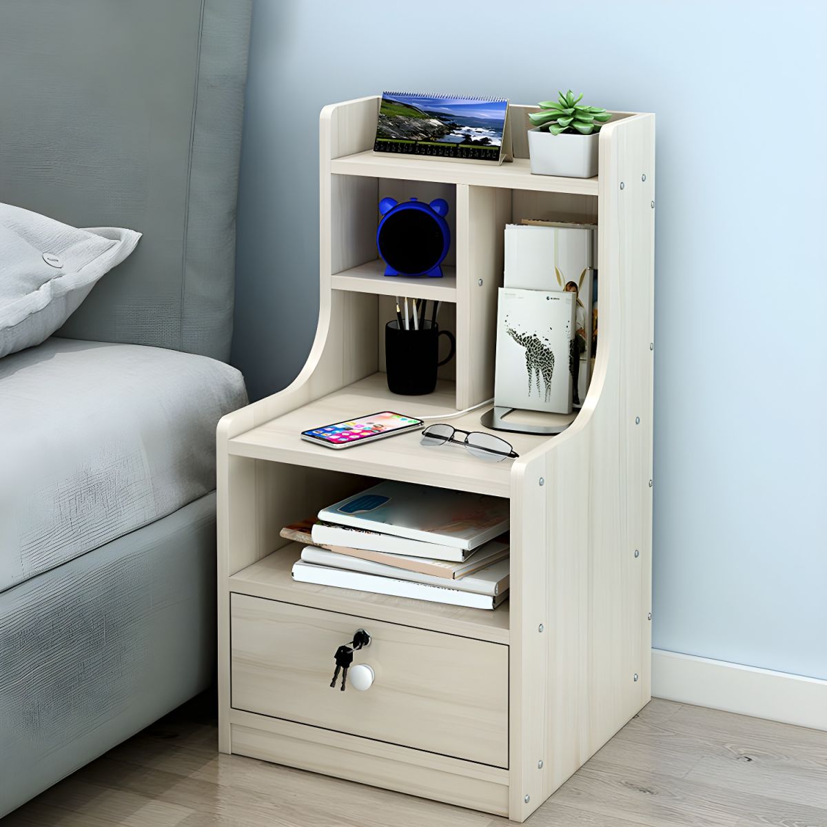 Picture of RK MDF M03 Exclusive Bed Side Table With Drawers Shanteak Finish