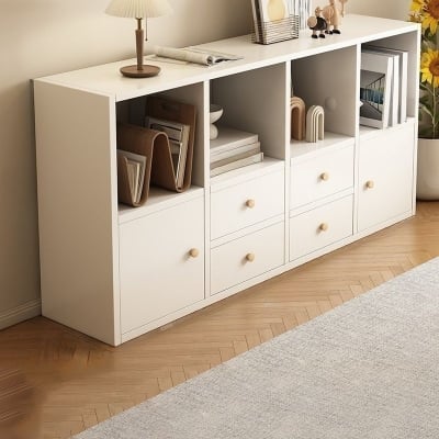 Picture of RK Engineered Wood Bookshelf Storage Cabinet Organizer Shelf Multi Storage Space Wooden Rack Display Shelf With Door and Drawers. Size: L48 XH24