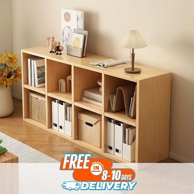 Picture of RK Engineered Wood 8 Layers Bookshelf Storage Cabinet Organizer Shelf Horizontal Multi Storage Space Wooden Rack Display Shelf With Door and Drawers. Size: L48XH24X10