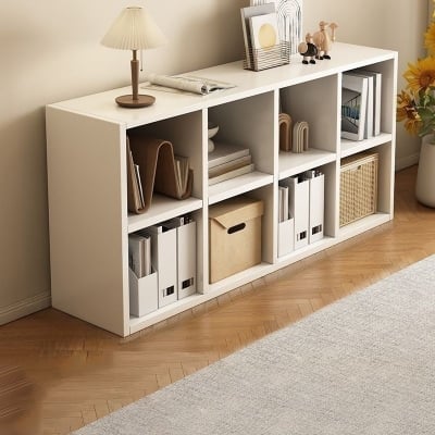 Picture of RK Engineered Wood 8 Layers Bookshelf Storage Cabinet Organizer Shelf Horizontal Multi Storage Space Wooden Rack Display Shelf With Door and Drawers. Size: L48XH24X10