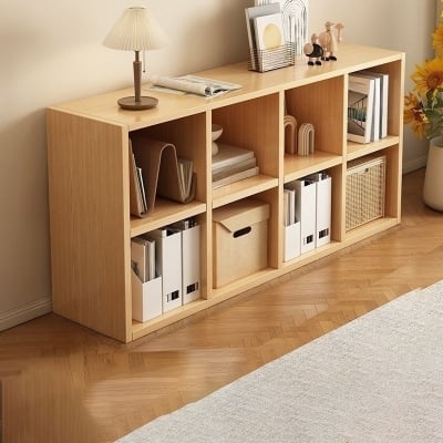 Picture of RK Engineered Wood 8 Layers Bookshelf Storage Cabinet Organizer Shelf Horizontal Multi Storage Space Wooden Rack Display Shelf With Door and Drawers. Size: L48XH24X10