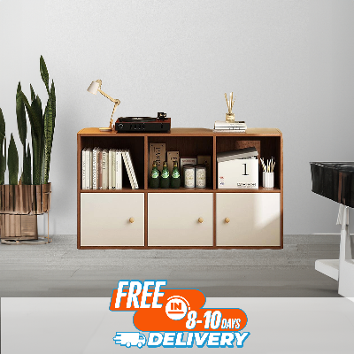 Picture of RK Engineered Wood 6 Layers Bookshelf Storage Cabinet Organizer Shelf Horizontal Multi Storage Space Wooden Rack Display Shelf With  Drawers.Size: L36XH24X10