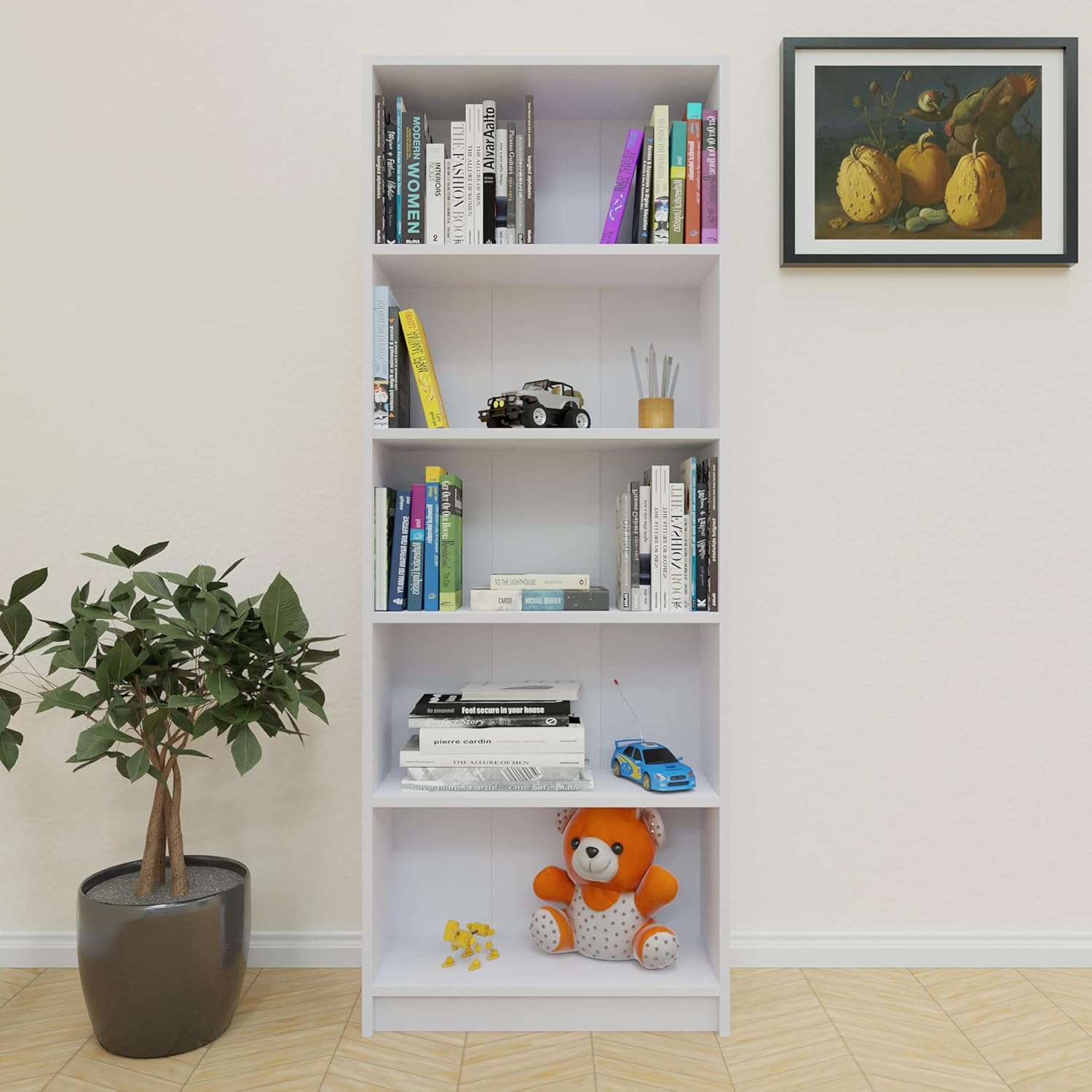 Picture of RK Engineered Wood 5 Tier Bookcase Open Book Shelf Storage Cabinet -Standing Display Shelve Rack-Bookshelf Showpiece -72/18 Inches