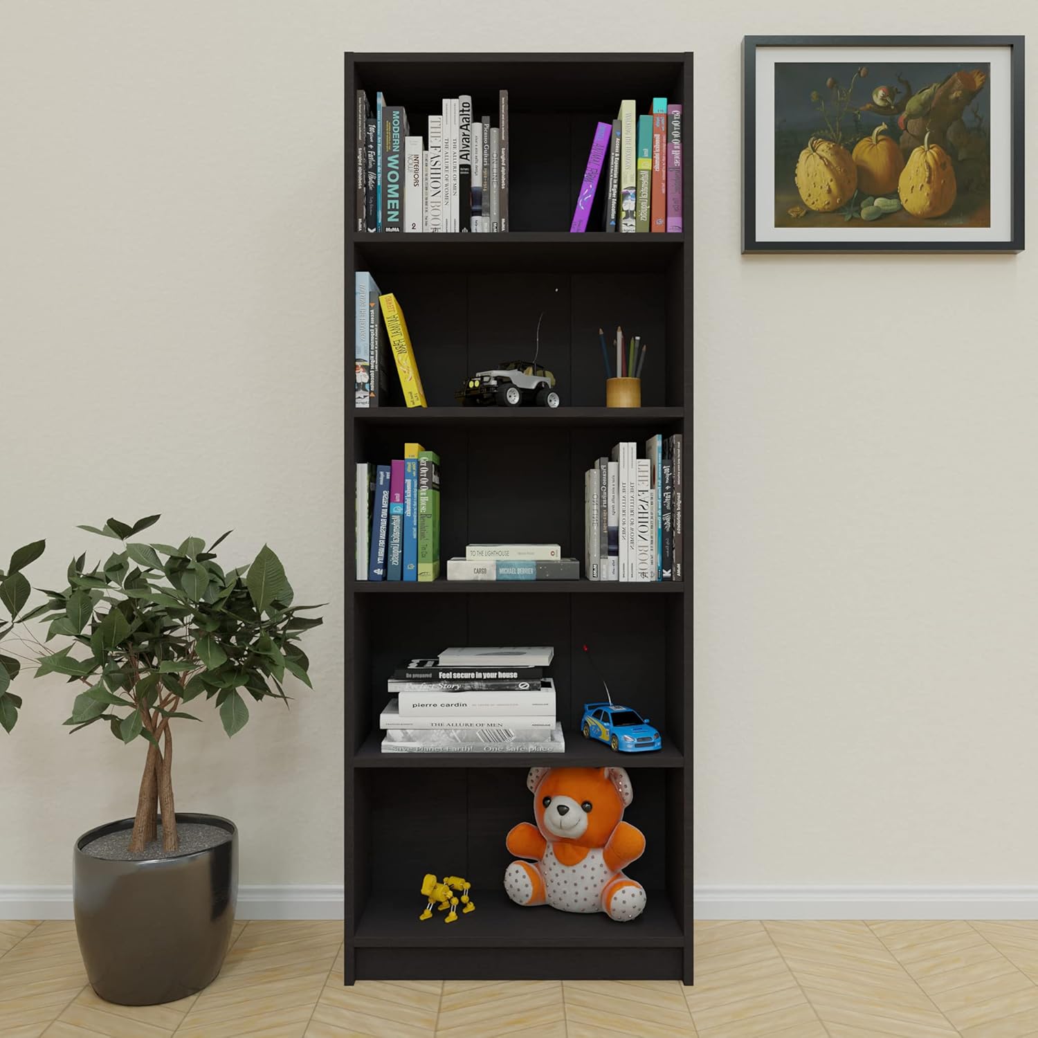 Picture of RK Engineered Wood 5 Tier Bookcase Open Book Shelf Storage Cabinet -Standing Display Shelve Rack-Bookshelf Showpiece -72/18 Inches